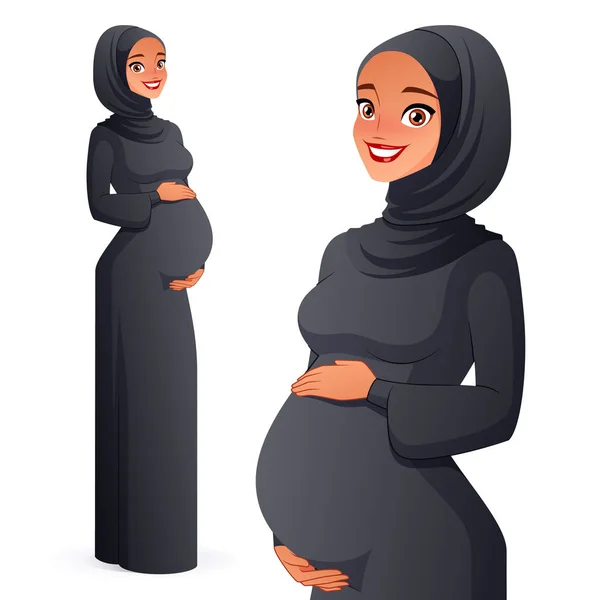 Hijab에서 아름 다운 이슬람 임신 여자입니다. 격리 된 벡터 일러스트 레이 션. — 스톡 벡터