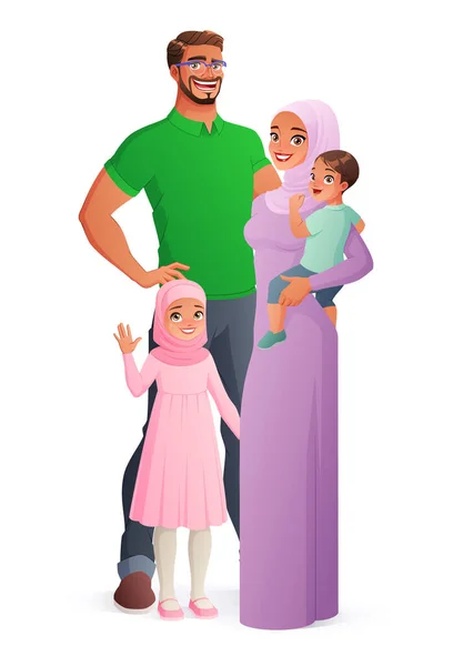 幸せなイスラム教徒の家族の肖像画。分離ベクトル図. — ストックベクタ