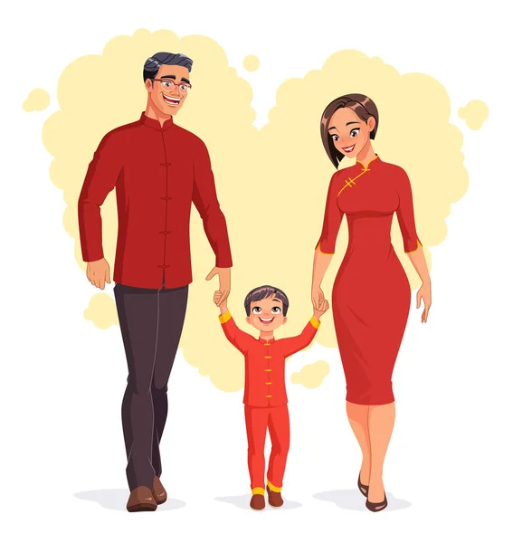 Happy Chinese family at Lunar New Year. Isolated vector illustration. — Stock Vector