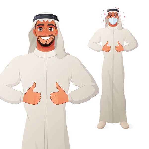 Arab ukazuje palce nahoru. Vektorový kreslený znak. — Stockový vektor