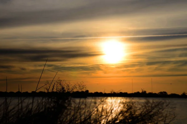 Pôr Sol Lago Guaiba Porto Alegre Rio Grande Sul Brasil — Fotografia de Stock