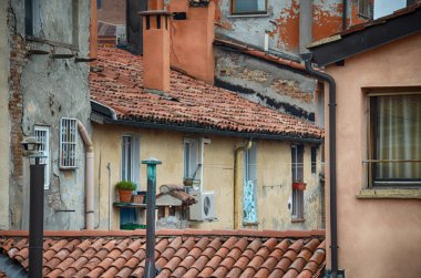 Bologna, İtalya - Ekim: kentsel mimari şehir merkezi