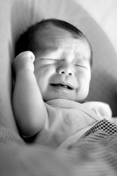 two-week-old baby cries