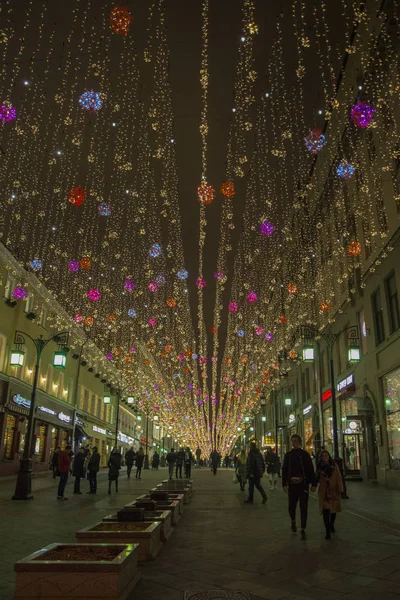 Μόσχα Ρωσία 2018 Φώτα Νύχτα Στη Λωρίδα Chamberlain Της Μόσχας — Φωτογραφία Αρχείου