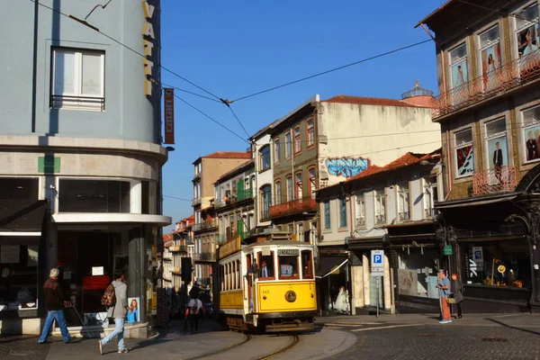 Gele Tram Straat Van Het Centrum Van Porto Santa Catarina — Stockfoto
