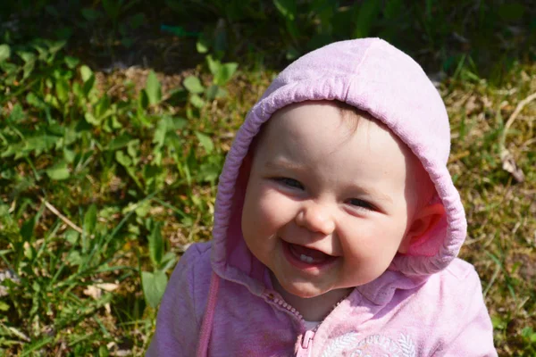 Dois Dentes Sorriem Bebê Dez Meses Idade — Fotografia de Stock