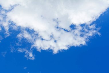 Mavi gökyüzünde dağılmış bulut kümeleri. Bulutlu mavi gökyüzü arkaplanı