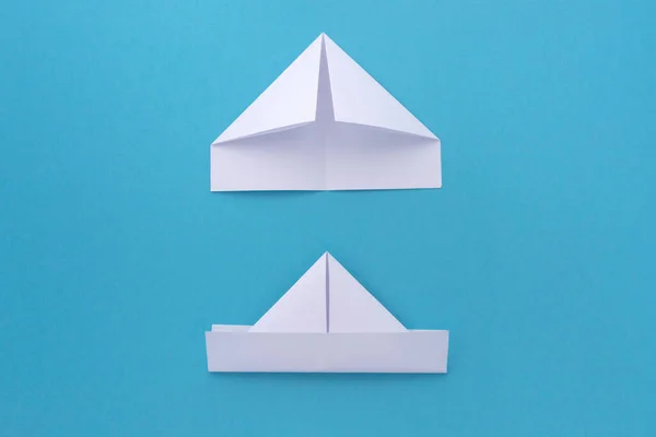 Montageprocedure Voor Een Wit Papieren Schip Origami Wezen — Stockfoto