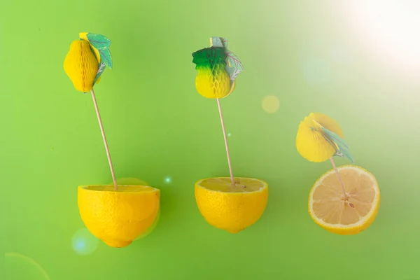 Creative Summer Background Composition Lemon Top View Flat Lay Summer — Stock Photo, Image