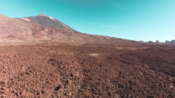 Aerial filming. Desert in the mountains Rocks red color. Move back. Canary Islands, Teide volcano. National park — Stock Video