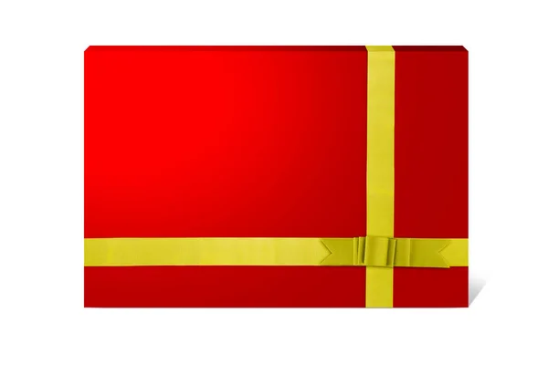 Belysande Rektangulär Röd Presentbox Med Gyllene Band Isolerad Vit Bakgrund — Stockfoto
