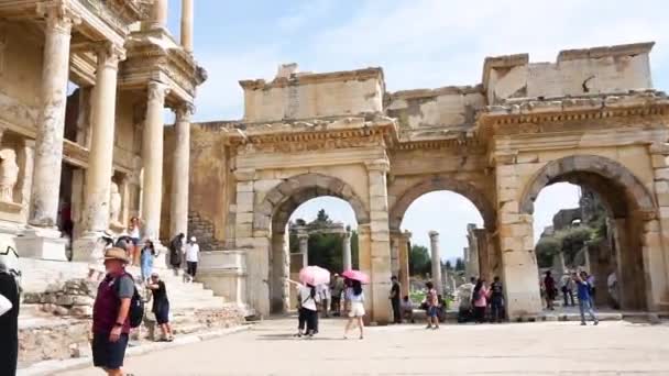 Efeso Turquía Junio 2018 Biblioteca Celsus Éfeso Ruinas Antigua Ciudad — Vídeos de Stock