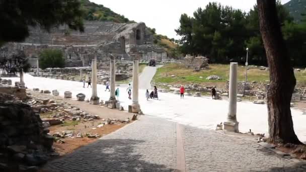 Ephesus Türkei Juni 2018 Antikes Amphitheater Historischen Ephesus Ruinen Bewölkten — Stockvideo