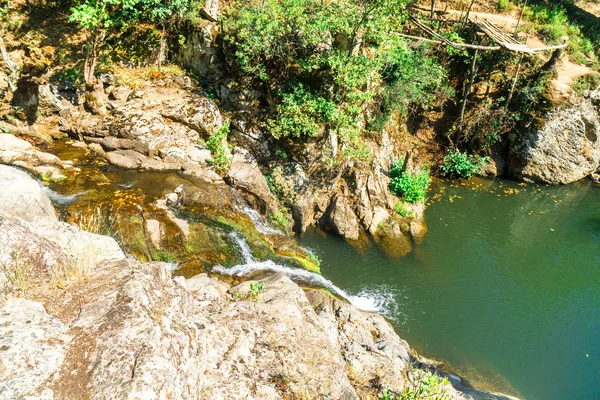 Vista Pequeno Rio Com Cachoeira Entre Floresta Arbórea — Fotografia de Stock