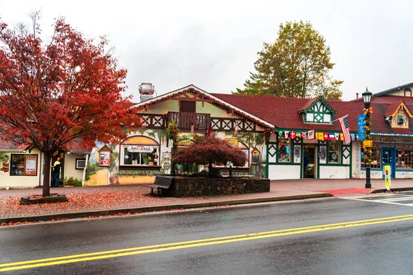 Helen, Gürcistan - 02 Kasım 2018: Tarihsel ikonik Helen köyü doğal görünümünü. Küçük turistik kopyasını alp köyde Bavyera: Georgia, Amerika Birleşik Devletleri.