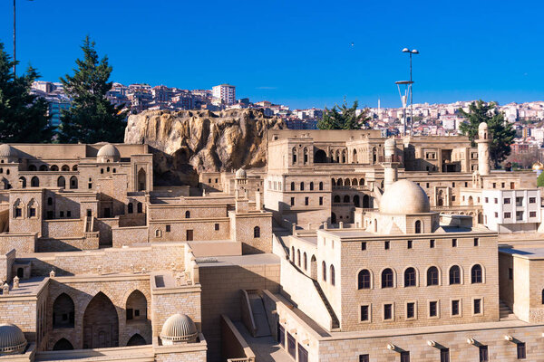 ISTANBUL, TURKEY - DEC 08, 2018 : Model view of important places miniatures in Miniaturk Park which has reproductions of monuments near Golden Horn in Istanbul.