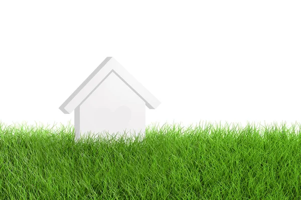 Hus modell ikonen på grönt gräs fält — Stockfoto