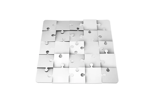 Viele Puzzleteile auf Weiß — Stockfoto