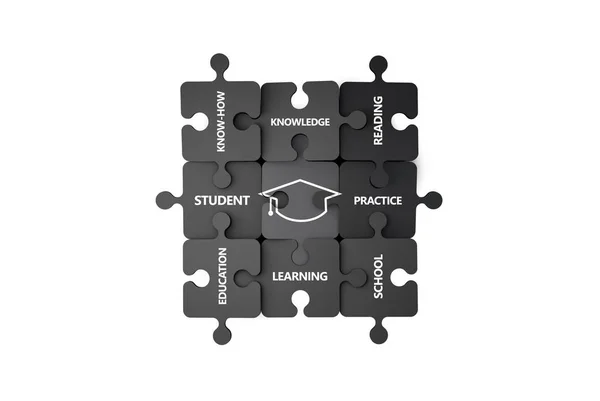 Onderwijs-pictogram en de tekst op de puzzelstukjes — Stockfoto