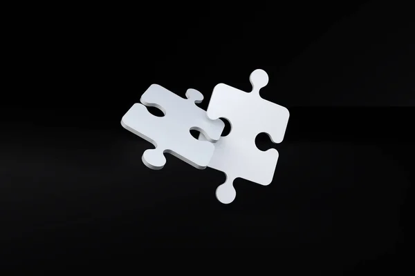 Duas peças de quebra-cabeça dentro de cada um no preto — Fotografia de Stock