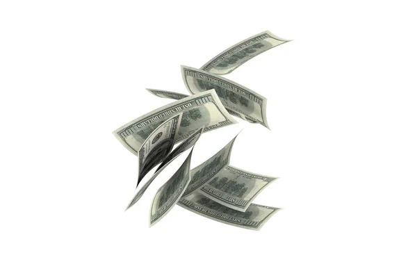 Dollarnoten fliegen und fallen auf Weiß — Stockfoto