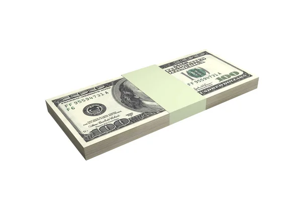Pila de Cien Billetes de Dólar Render — Foto de Stock