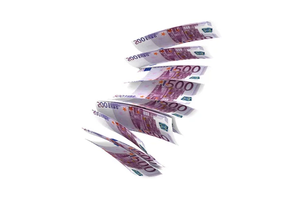 Euro Banknotes Flying and Dropping on White — Stock Photo, Image