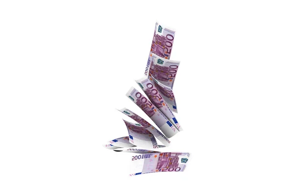 Euro Banknotes Flying and Dropping on White — Stock Photo, Image