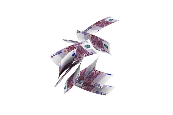 Euro Banknotes Flying and Dropping on White — Stock Photo, Image