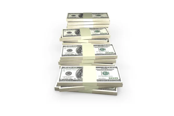 Pile de billets de banque de cent dollars Rendu — Photo