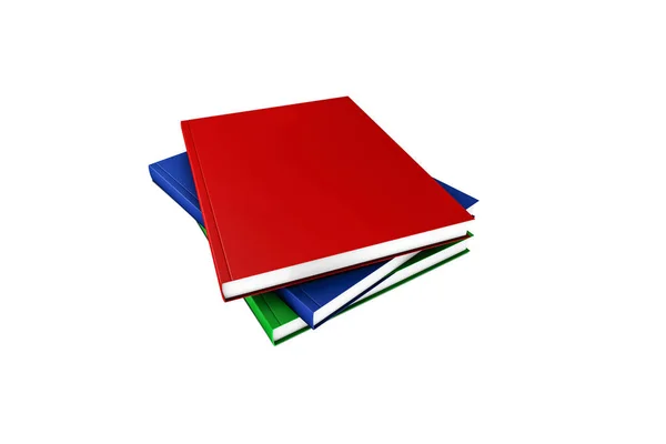Kleurrijke boek stapel op wit met blanco cover — Stockfoto