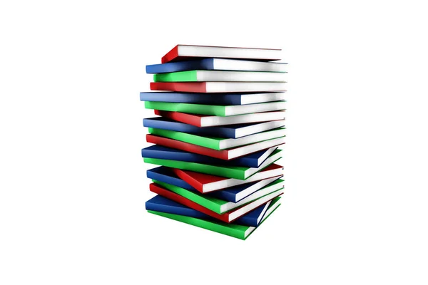 Libro colorato Stack su bianco con copertina vuota — Foto Stock