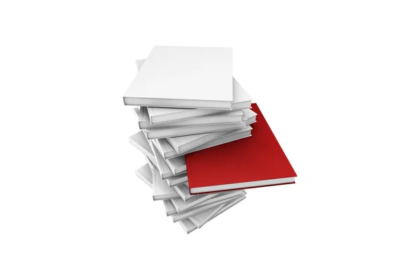 Červená kniha, která stojí mezi bílými prázdnými — Stock fotografie