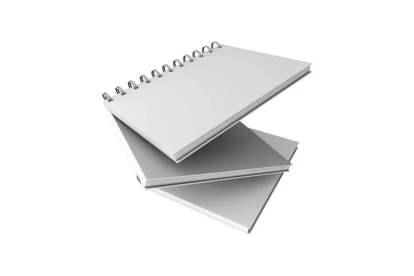 Fehér Mock Up Spirál borító Notebook 3d — Stock Fotó