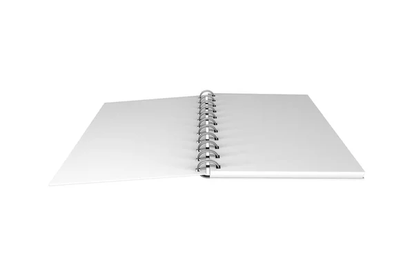 Branco Mock Up espiral aberto Notebook 3D — Fotografia de Stock