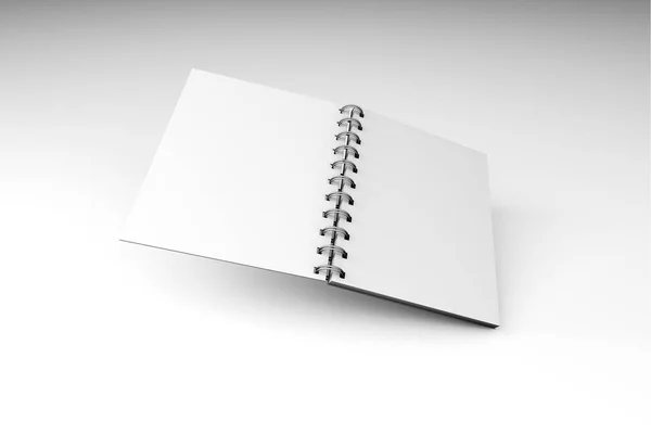 White Mock Up Spiralny otwarty notatnik 3d — Zdjęcie stockowe