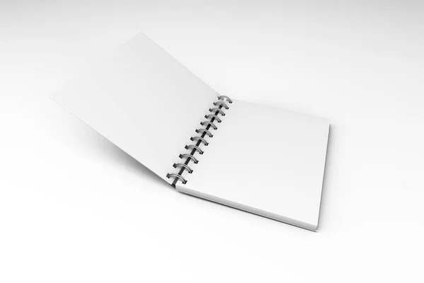 Branco Mock Up espiral aberto Notebook 3D — Fotografia de Stock