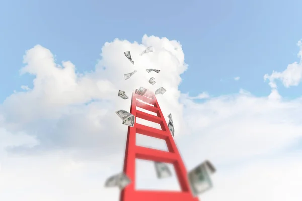 Ladder to Cloudy Sky with Dollar Banknotes Falling — Stock Photo, Image