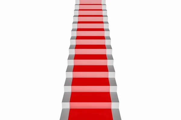 Escalera escalera recta con alfombra roja en blanco — Foto de Stock