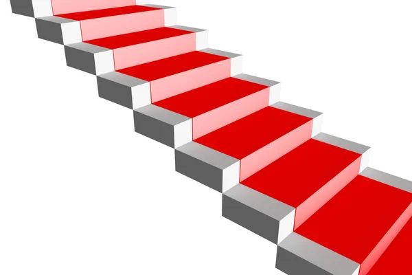 Прямі сходи сходами з червоним килимом на білому — стокове фото