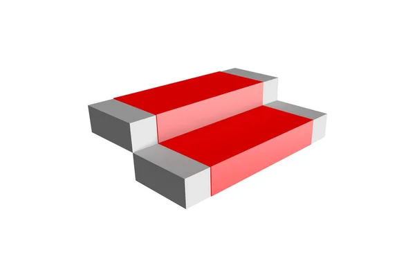Gerade Treppe mit rotem Teppich auf weißem Grund — Stockfoto
