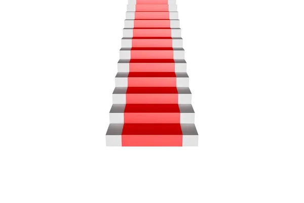 Escadaria em linha reta da escada com tapete vermelho no branco — Fotografia de Stock