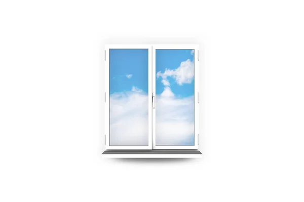 Fenster und wolkenverhangener Himmel draußen auf weiß — Stockfoto