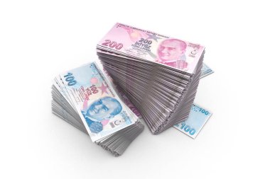 Beyaz Üzerine Türk Lirası Banknotlar Destesi