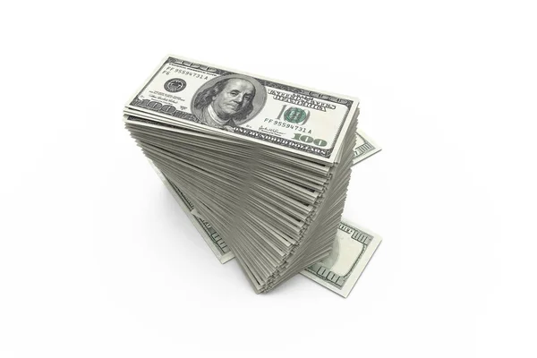 Dek van 100 dollar bankbiljetten op wit — Stockfoto