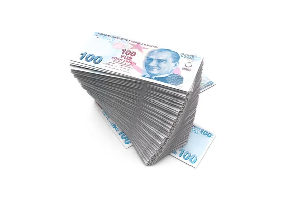 Deck of Turkish Liras Banknotes on White — Stock Photo, Image