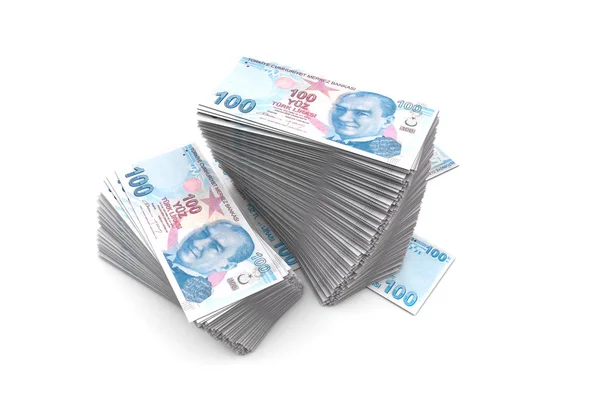 Deck türkischer Lira-Banknoten auf weiß — Stockfoto