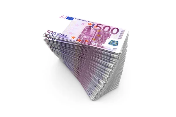 Dek van 500 euro bankbiljetten op wit — Stockfoto