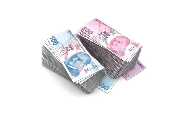 Deck of Turkish Liras Banknotes on White — Stock Photo, Image