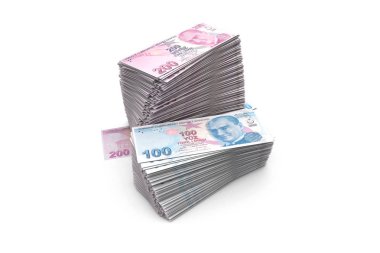 Beyaz Üzerine Türk Lirası Banknotlar Destesi